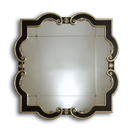 Contemporary - 50 Inch Oversized Rounded Square Mirror - Ebony Black and Antique Silver Finish