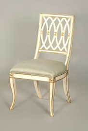 Hardwood Light Hand Carved Style - 37 Inch Accent | Dining | Side Chair - Painted Wood Finish with Aegean Blue Silk Upholstery