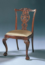 Hardwood Hand Carved Chippendale Style - 41 Inch Accent | Dining | Side Chair - Mahogany Wood Finish with Neutral Silk Upholstery
