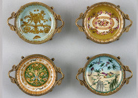 Coasters | Group I, Luxury Hand Painted Porcelain and Gilt Bronze Ormolu, Set of Four