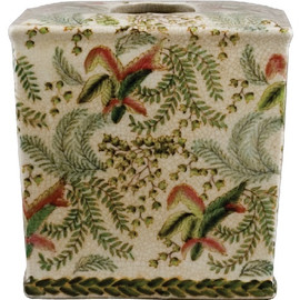 Classic Fern Pattern, Luxury Hand Painted Chinese Porcelain, 6.25 Inch Tissue Box