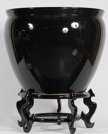 Ebony Black Decorator Solid - Luxury Handmade Chinese Porcelain - 22 Inch Fish Bowl | Fishbowl | Planter | Dining Table Base - Style 35