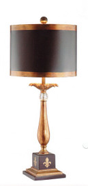 A Contemporary Black and Gold Fleur de Lis - Tabletop Lamp - 33.5 Inch Buffet Lamp with Paper Shade