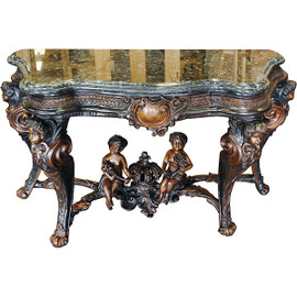 Lost Wax Cast Bronze and Marble - 57 Inch Entry Console Table - Bronze Patina