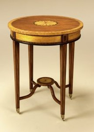 Round Hardwood Marquetry Inlay - 24 Inch Accent Table - Bronze Casters