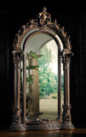Standing Hand Carved - Oversized Arch Floor Mirror - Palace Size 103 Inch - Silver and Fruitwood Finish