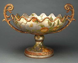 Luxe Life Hand Painted 19 Inch Pedestal Bowl | Centerpiece - Metallic Silver and Parcel Gilt Fruit Vine Design