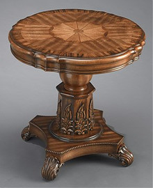 Round Marquetry - 26 Inch Pedestal - Scalloped Accent End Table