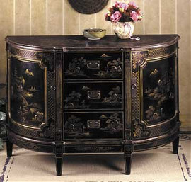 Hand Painted - 48 Inch Accent Demilune Chest - Chinoiserie Design