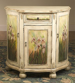 Hand Painted - 34 Inch Accent Demilune Chest - Floral Design