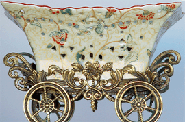 Ivory and Gold Flower Vine - Luxury Handmade Reproduction Chinese Porcelain and Gilt Brass Ormolu - 10 Inch Wagon Dish Style H526