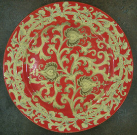 French Red and Gold Lotus Scroll, Luxury Handmade Reproduction Chinese Porcelain, 10 Inch Decorative Display Plate Style 83
