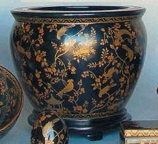 Ebony Black and Gold Pagoda - Luxury Handmade Reproduction Chinese Porcelain - 16 Inch Fish Bowl | Fishbowl | Planter | Side Table Base Style 35