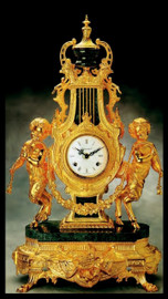 Antique 24K Gold Gilt Finish shown on Brass and Marble Mantel, Table Clock #9, 1729