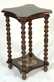 Pen Shell Inlay - Turned Spindle & Iron - 27.5 Inch Accent End Table