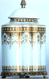 Neo Classical Ivory and Gold - Luxury Handmade Reproduction Chinese Porcelain and Gilt Brass Ormolu - 11 Inch Covered Jar - Style B442