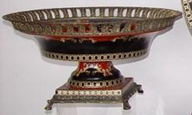 Imperial Red and Ebony Black - Luxury Handmade Reproduction Chinese Porcelain and Gilt Brass Ormolu - 16 Inch Centerpiece Bowl - Style A839