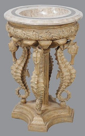 Round Pedestal Lavatory Vanity - Marine Life Motif