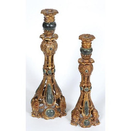 Gold Candleholders with Jeweled Accents - Set of 2
