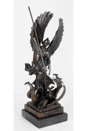 Michael the Archangel slays the Dragon - 21 Inch Sculpture - Antique Bronze Patina