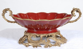 Scalloped Burgundy Bowl with Bronze Accents