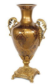 Golden Prominence 18.5 inch Footed Vase - Cast Bronze Burnished Parcel Gilt Finish