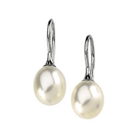 White Freshwater Drop Cultured Pearl & Gold - Drop Earrings