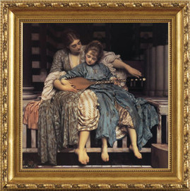 The Music Lesson - Lord Frederic Leighton - Framed Canvas Artwork 1512CB  23.5" x 23.5"