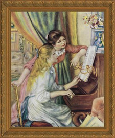 Two Young Girls at the Piano - Pierre Auguste Renoir - Framed Canvas Artwork C5512D 25" x 30"