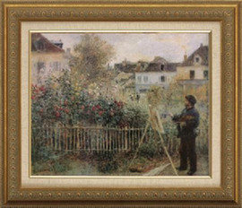 Monet Painting in his Garden - Pierre Auguste Renoir - Framed Canvas Artwork C7312D 35" x 29"
