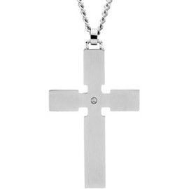 Steelworks | Young Men's Stainless Steel and 1.50 Inch Diamond Cross Pendant | 24 Inch Neck Chain