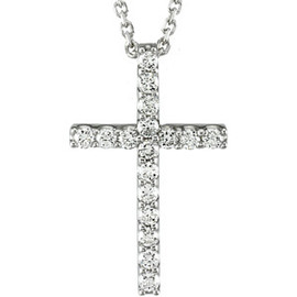 #2021: Young Ladies Diamond Petite Cross Pendant 1|6 carat 14k White Gold