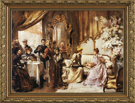 Tea at the Hotel Deville - Madeleine Lemaire - Framed Canvas Artwork 0110-8982BB 21.75" x 26.75"