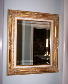 Louis Quinze French Rococo, Louis XV 4" Wide L429 Gold and Linen Frame, Medium 31.5"t X 27.5"w Drama Bevel Traditional Mirror, 6615