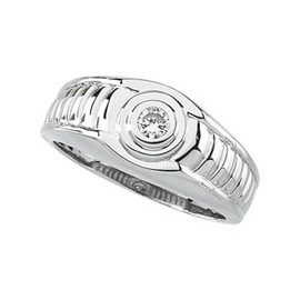 Men's Bezel Set Diamond Solitaire Ribbed Ring GIA I-1 clarity G-H color 14K