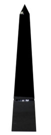 Polished Jet Black Crystal Glass Egyptian Obelisk - 12t x 2.5w x 2.5d Sculpture
