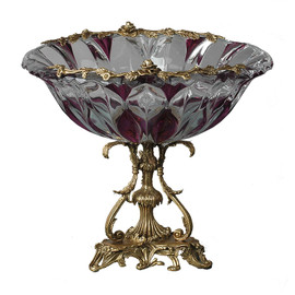 Lyvrich d'Elegance, Quartz, Crystal Glass and Gilded Dior Ormolu | Hollywood Glamour Deco Bowl | Compotier Dish | Gold & Smoke Centerpiece Bowl | 12.41t X 13.75w X 13.75d | 6319