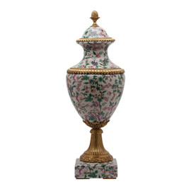 Lyvrich d'Elegance, Porcelain and Gilded Dior Ormolu | European Potiche Jar | Covered Statement Urn | Centerpiece | 28.56t X 10.05w X 10.05d | 6346