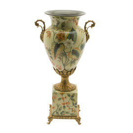 Lyvrich d'Elegance, Porcelain and Gilded Dior Ormolu | Large Flowers and Greenery | Potiche Vase on Plinth | Trophy Cup #2 | Statement Centerpiece | 21.67t X 11.74w X 8.43d | 6370