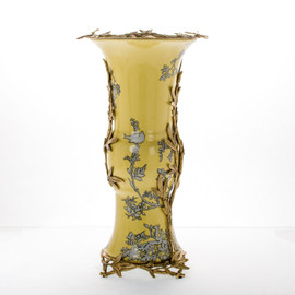 Lyvrich d'Elegance, Crackled Porcelain and Gilded Dior Ormolu | Abstract Chinoiserie, Gold & Silver Display Vase | Fantastic Statement Centerpiece | 19.90t X 10.56w X 10.56d | 6390