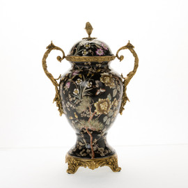 Lyvrich d'Elegance, Porcelain and Gilded d'oro Brass | Covered Jar | Cassolette Urn Centerpiece | 15.56t X 10.32w X 6.86d | 6413