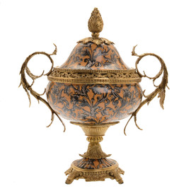 Lyvrich d'Elegance, Porcelain and Gilded d'oro Brass | Covered Jar | Cassolette Urn Centerpiece | 18.91t X 16.74w X 11.03d | 6420