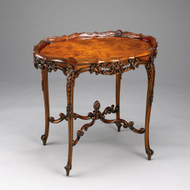 Louis Quinze French Rococo Period Louis XV - 32 Inch Handcrafted Reproduction Versailles Entry | Oval Raised Gallery Center Table - Luxurie Furniture Wood Tone Finish BSC