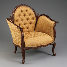 A Transitional French - Sophie 38 Inch Handcrafted Reproduction Versailles Salon Bergere | Arm Chair - Tufted Upholstery 010A - Mahogany Luxurie Furniture Finish M