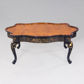 A Chinoiserie Chinese Style - 45 Inch Handcrafted Handpainted Cocktail | Coffee Table - Luxurie Furniture Finish Ebony Black EBN with Gold Trim
