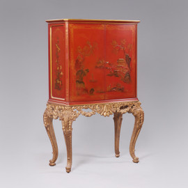 A Chinoiserie Chinese Style Carved - 67 Inch Handcrafted Reproduction Bar Cabinet - Chinese Red and Gilt Luxurie Furniture Finish 6325 - Reproduction Carved Bar