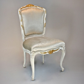 #A Versailles Louis XV French Rococo Period - 37 Inch Handcrafted Reproduction Dining Side | Accent | Desk Chair - Velvet Upholstery - Paint and Gilt Luxurie Furniture Finish #A Versailles Louis XV French Rococo Period - 37 Inch Handcrafted Reproduction Dining Side | Accent | Desk Chair - Velvet Upholstery - Paint and Gilt Luxurie Furniture Finish