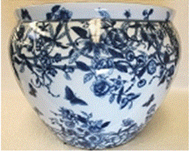 Blue and White Chinese Porcelain Fish Bowl | Fishbowl Planter 20" - Style 35