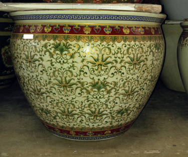 Chinese Red and Fern Green - Luxury Handmade and Painted Reproduction Chinese Porcelain - 20 Inch Fish Bowl | Fishbowl, Planter Style 35