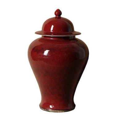 Finely Finished Porcelain Temple Jar - 19 Inch - Polished Oxblood Finish